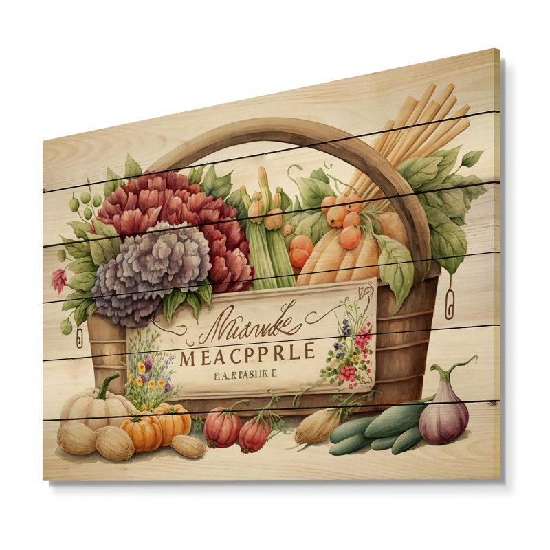 Fruit in basket I - impression sur bois sans cadre, H 12 po x l 20 po x P 1 po