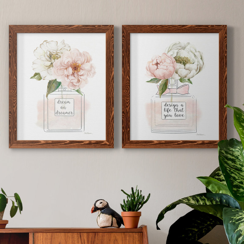 Floral Fragrance I - ensemble de 2 reproductions d'art graphique, H 37,5 po x l 27,5 po x P 1 po, Toile avec cadre érable