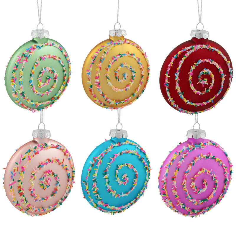 Christmas Cookie Glass Ornaments - 3.75" - Multi-Color - 6Ct