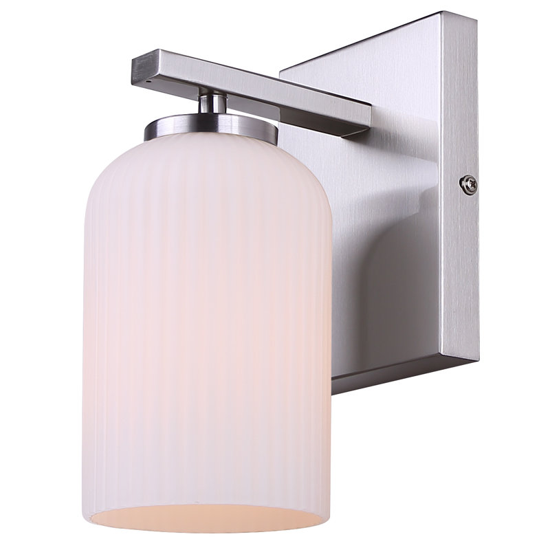 Applique murale / meuble-lavabo Bruner 1 L, finition nickel brossé avec verre opale nervuré, 60 W type A, Nickel brossé