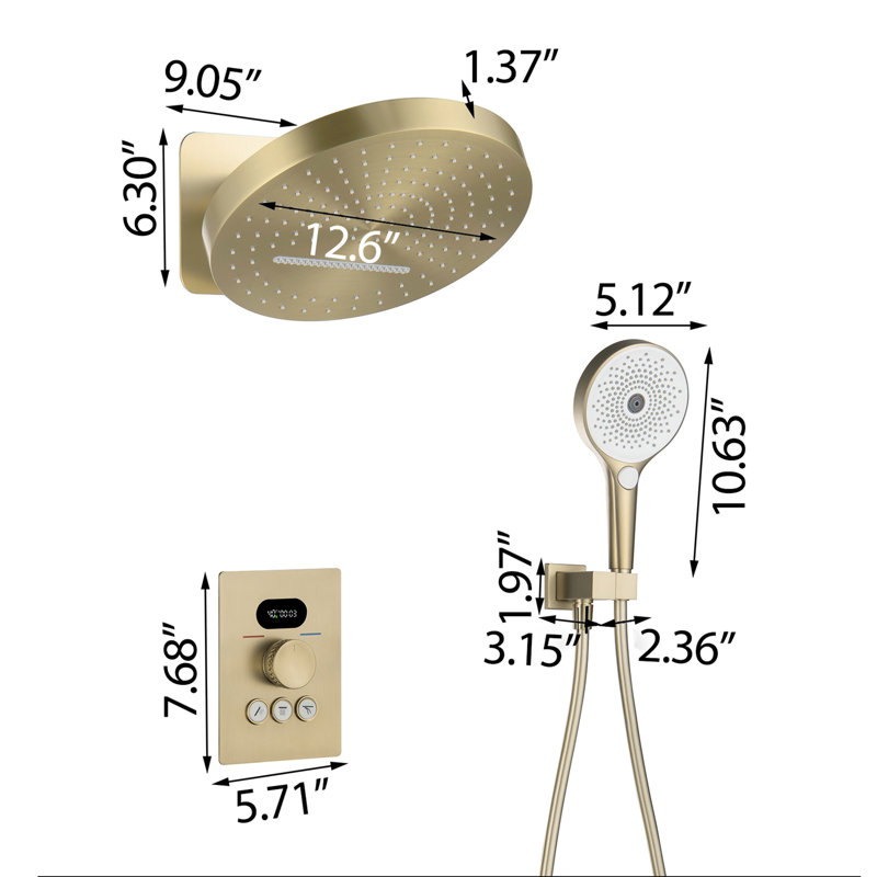 Système de gicleurs de douche avec pommes de douche à effet pluie, Or brossé