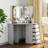 Kialen Modern Corner Makeup Vanity with 10 LED Lights, Tri-Fold Mirrors and 5 Drawers-686776572