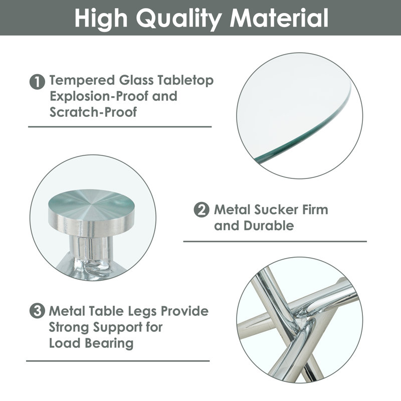 Modern Round Tempered Glass Pedestal Dining Set with Chenille Dininig Chair, Blue, 29.9" H x 47" W x 47" D, Silver