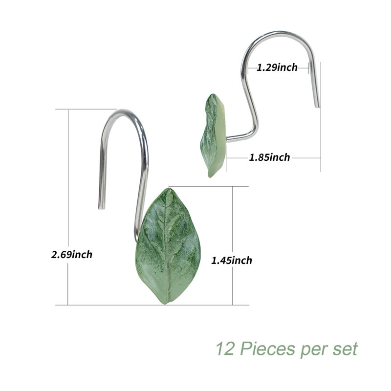 12 crochets de rideau de douche à feuilles 12PCS, crochets de rideau de douche décoratifs, crochets de douche à feuille de plante verte et crochets de rideau de douche en acier inoxydable antirouille (feuilles)
