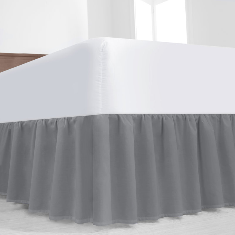 Cotton Blend Percale Bedskirt, Full/Double, Gray Ruffled