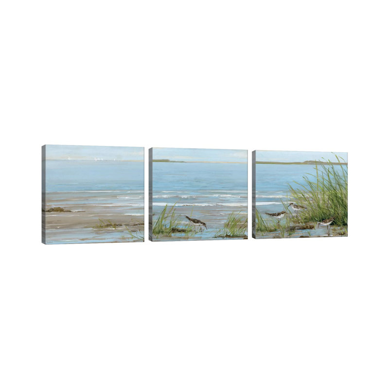 Après-midi sur le rivage triptyque - ensemble d'art mural sur toile - toile tendue (ensemble de 3)