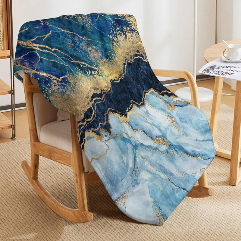 Jeté de lit en marbre Marble Blue, L 60 po x l 50 po