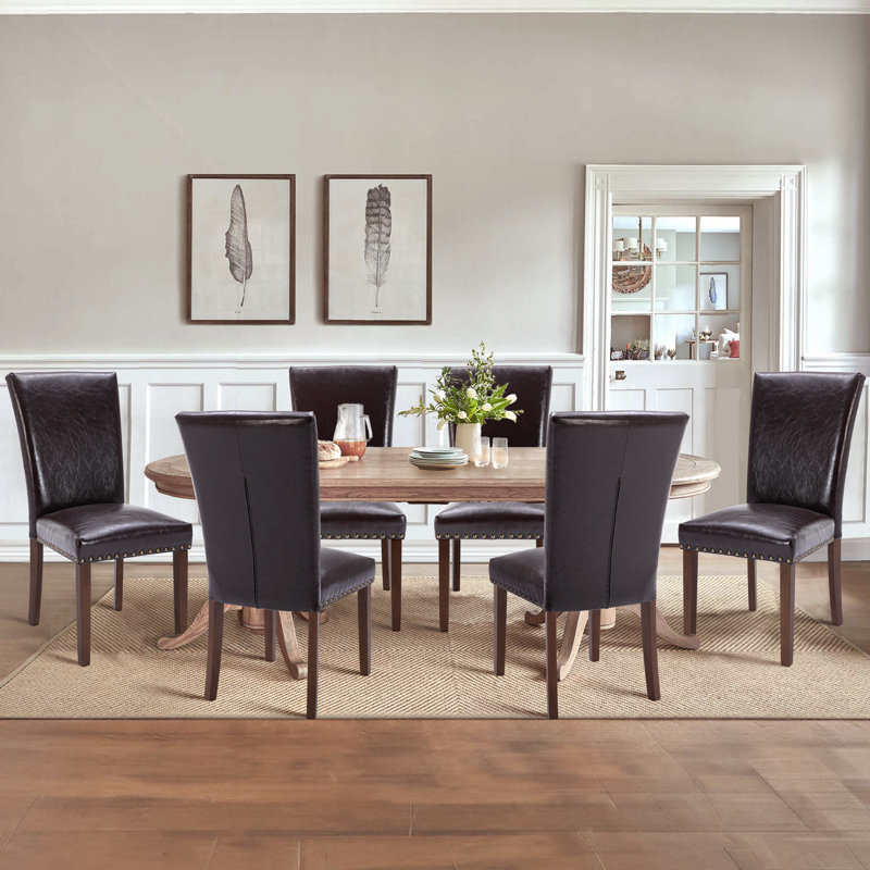 Aphina PU Leather Parsons Dining Chair Side Chair, Dark Brown Faux Leather