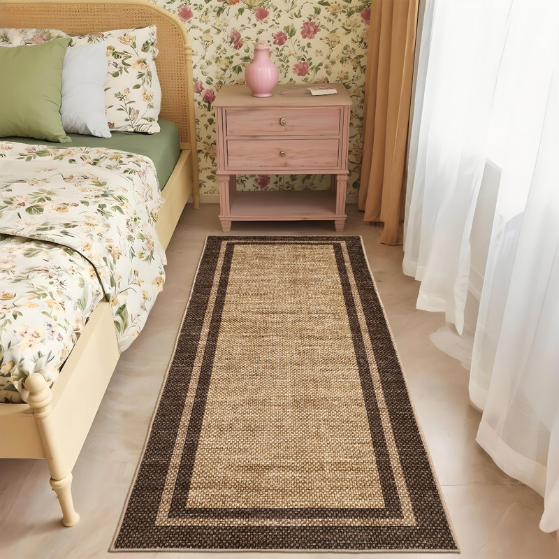 Modern Bordered Area Rugs Washable Contemporary Indoor Rug,Foldable Bedroom Carpet for Living Room,Nursery, Brown
