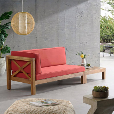 Ensemble de patio en L à dossier en X rouge avec table basse d'extérieur