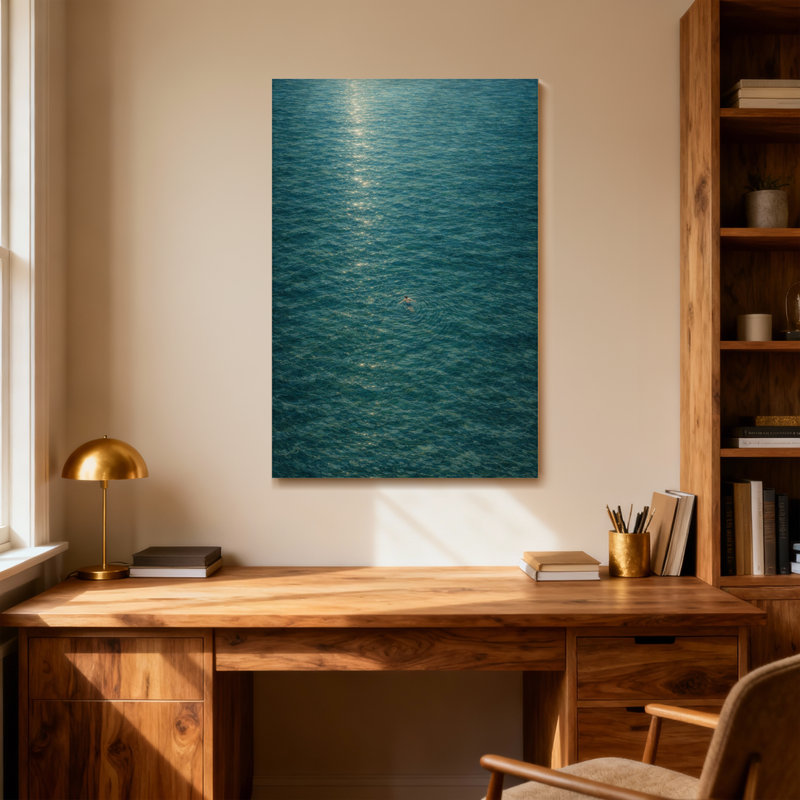 Scenic & Cityscapes Ocean Waves Sunlight Reflection Swimmer Ripple Surface Calm Blue, 30" H x 20" W