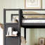 Lit mezzanine simple en métal avec garde-robe, tablettes de rangement et panneau perforé pour un espace de vie efficace