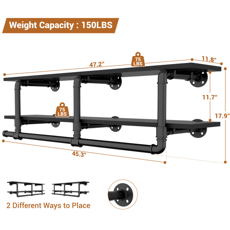 Porte-placard avec tringles de suspension, 47.2", Noir
