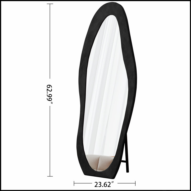Full Length Irregular Wavy Mirror, Flannel Wrapped Wooden Frame, 63 X 24 Inches, Standing Or Wall-Mounted For Elegant Decor