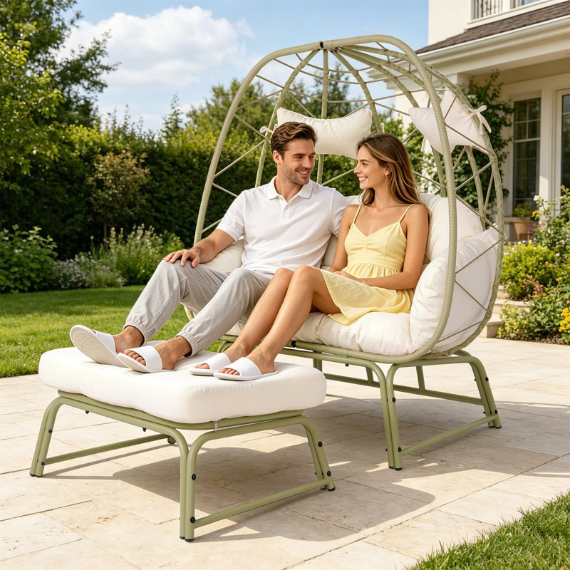 Spacious Patio Lounge Chairs, Steel Rattan Boho Set For Patio