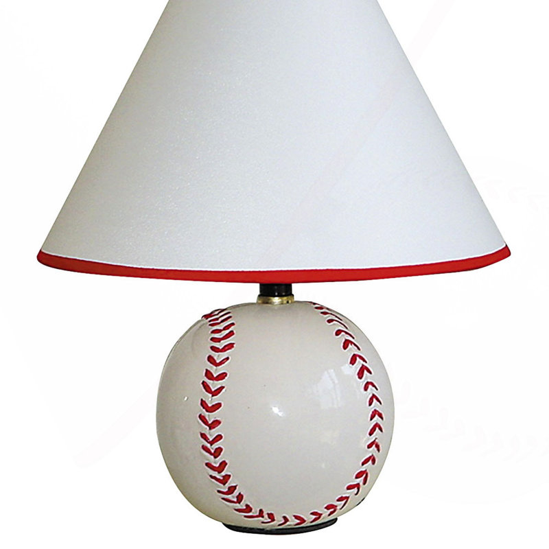 Lampe de table haute 12 po en céramique, forme baseball, abat-jour en lin