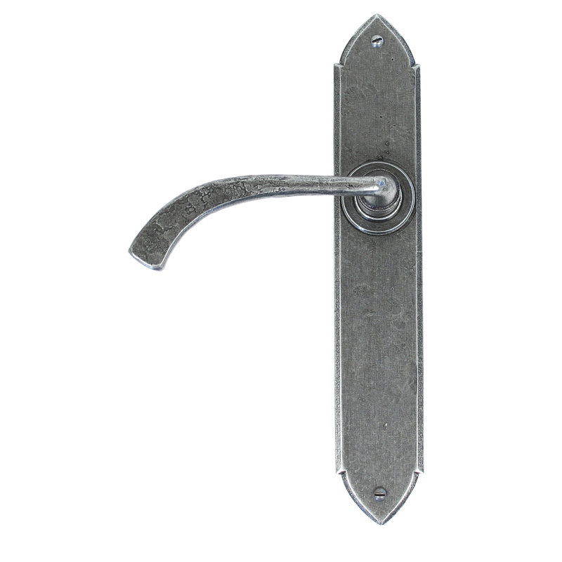 Gothic Curved Sprung Lever Latch Set, Pewter Patina, Left