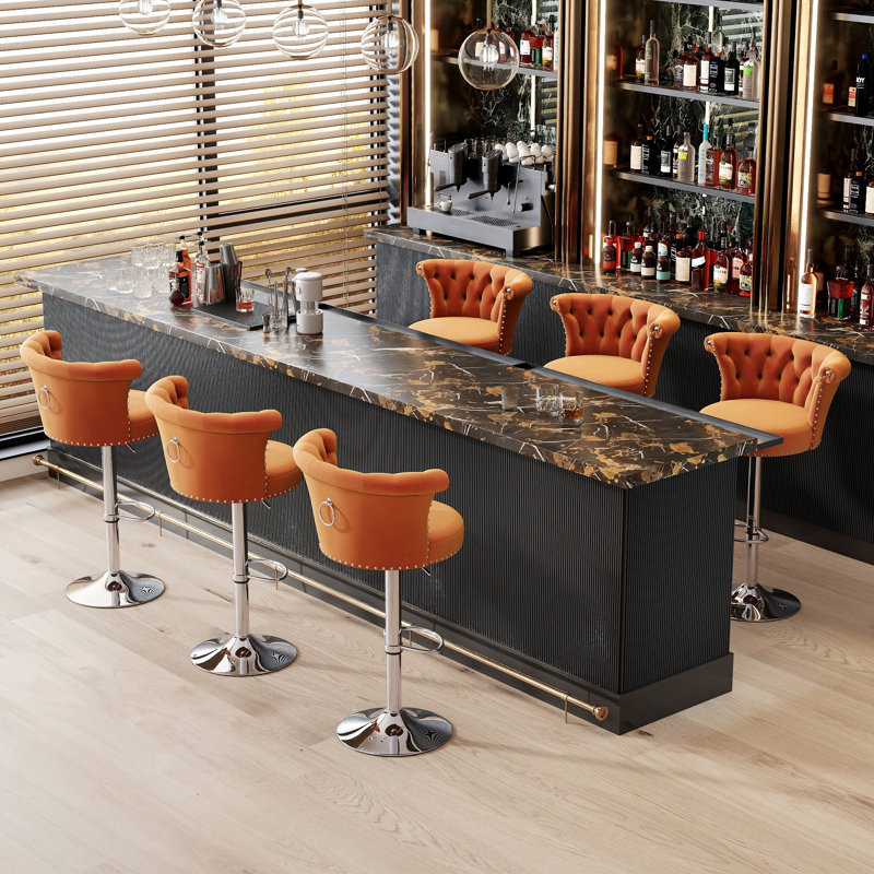 Ensemble de tabourets de bar pivotants en velours de 2/4/6, tabourets de bar réglables en hauteur avec dossier et base chromée
