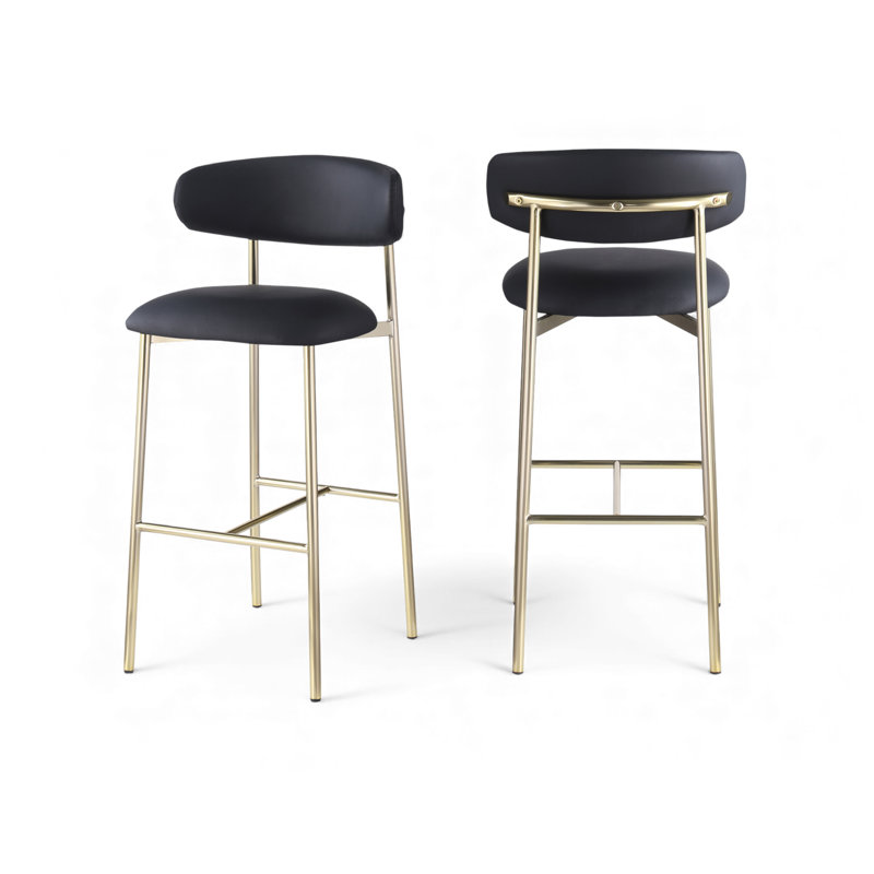 Tabouret de bar rembourré en cuir Lupita, Doré, Cuir végétalien noir