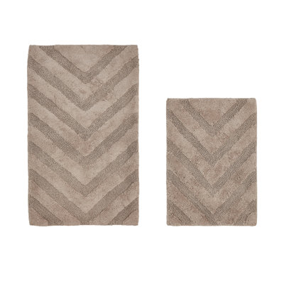 Annaclara Premium 100% Cotton 2 Piece Bath Rug Sets with Non-Slip Backing, Machine Washable, Luxurious Chervon Pattern Super Absorbent & Tufted Weave Bath Mat for Bathroom, Shower, and Tub