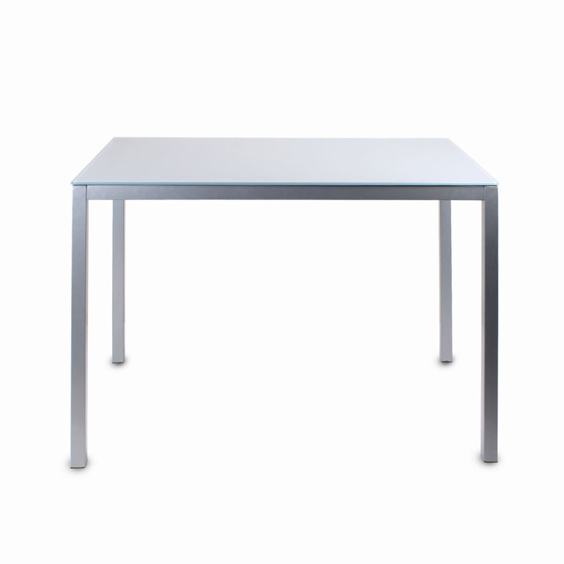 Emmye Glass Top Metal Base Dining Table, Grey