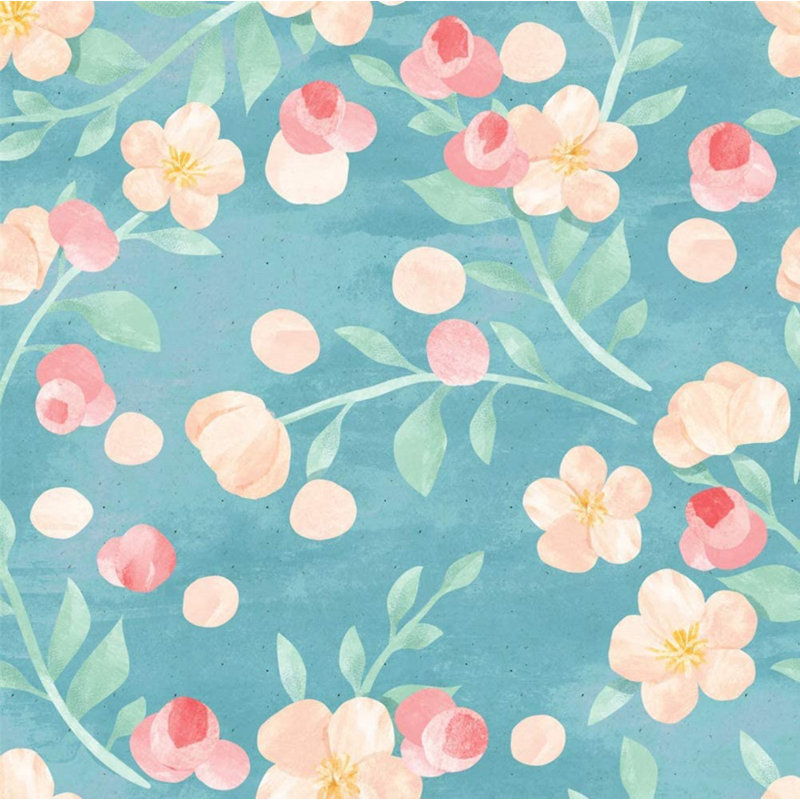 Red Barrel Studio® 93030 - Papier peint adhésif à motif d'aquarelle à motif floral autocollant bleu / gris / rose amovible en vinyle 17,7 po x 9,8 pi