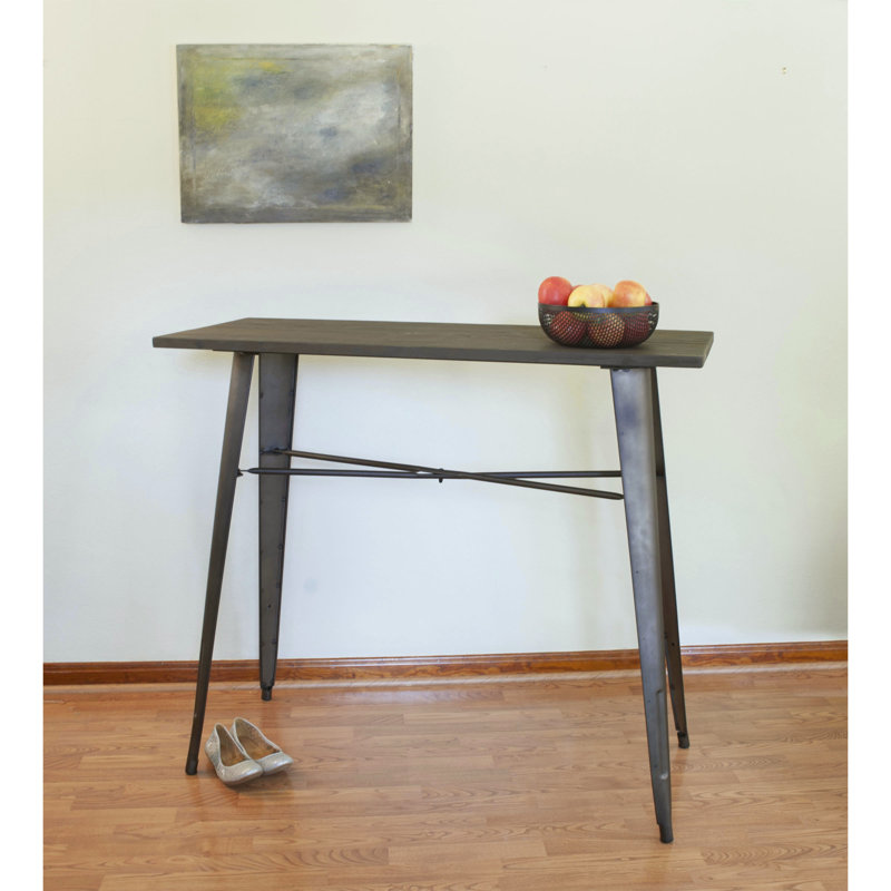 Rustic Elm Wood and Steel Bar Height Table