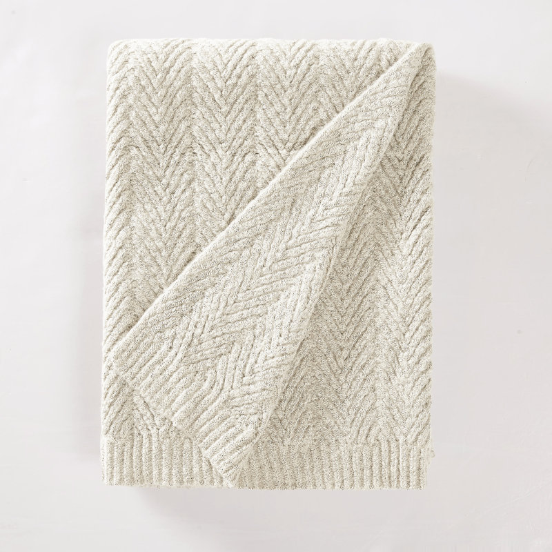 Frye Chevron Faux Mohair Throw Blanket, Cream