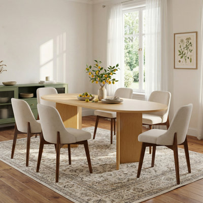 Modern Linen Fabric Upholstered Dining Chairs with Wood Legs