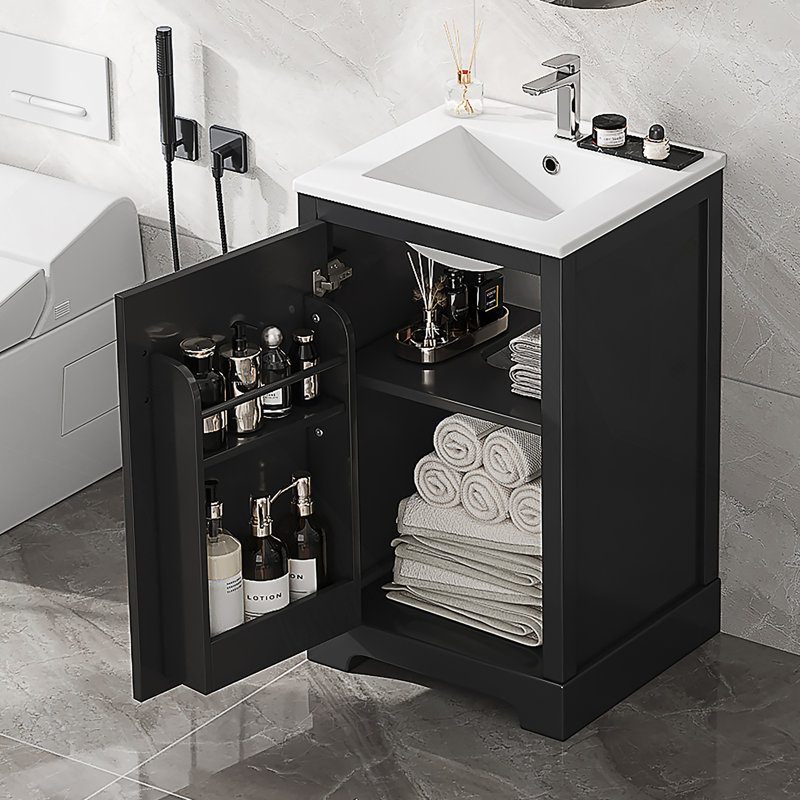 Meuble-lavabo de 20 po avec lavabo, armoire de salle de bain avec porte à fermeture douce, support de rangement et tablette réglable