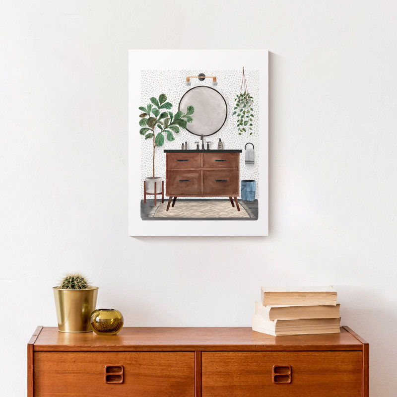 Salle de bain Mid-Century sur toile, H 16 po x l 12 po x P 1,25 po