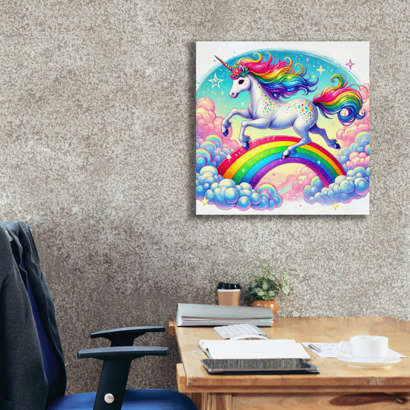  «Unicorn Over Rainbow» par Rey Klimt, art mural sur toile, H 26 po x l 26 po x P 1,5 po