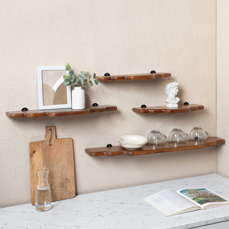 Ensemble de 4 tablettes murales en bois de manguier massif Ford