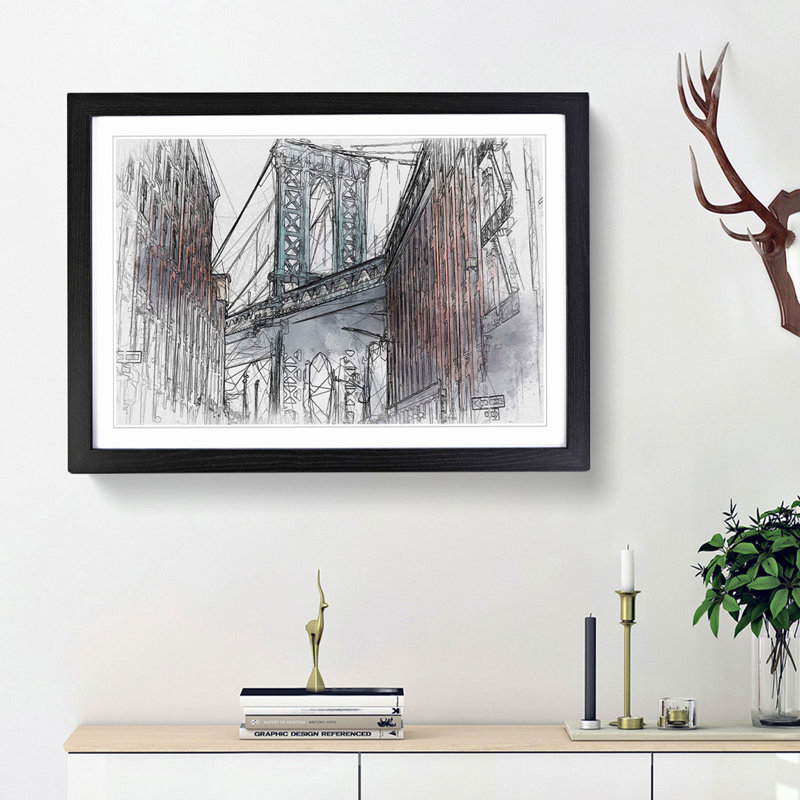 George Washington Bridge in Abstract - Framed Print, 27cm H x 36cm W x 2cm D, Black Framed