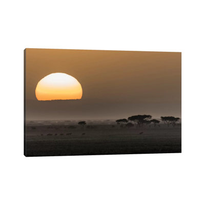 Africa, Tanzania, Ngorongoro Conservation Area. Animals Crossing Savannah At Sunset by Jaynes Gallery - Wrapped Canvas Print