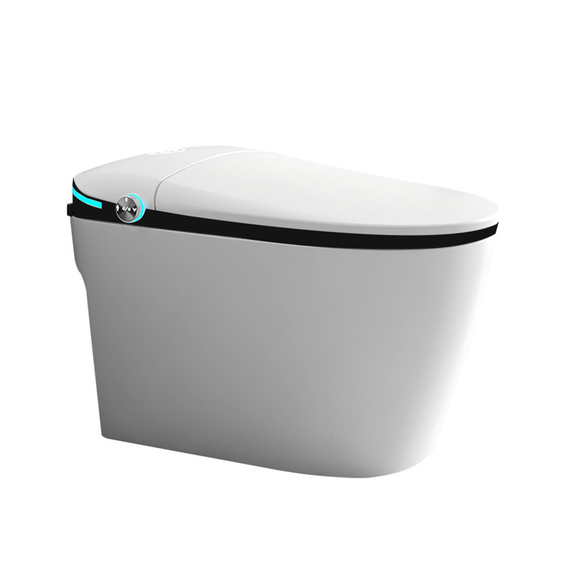 Luxury Toilet With Bidet Seat - Auto Open/Close, Foot Sensor, Warm Air Drying, Night , White Porcelain Smart Open/Close Seat, Flush, Porcelain, Heated