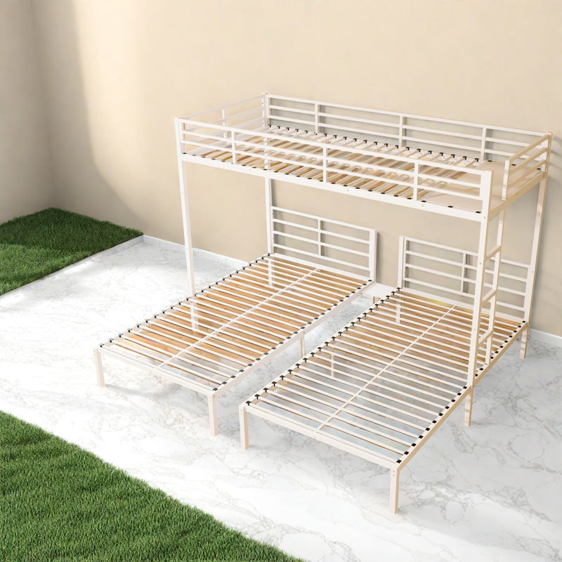 Lits triples gain de place, cadre métallique robuste pour lit simple, blanc moderne pour chambre d'enfant