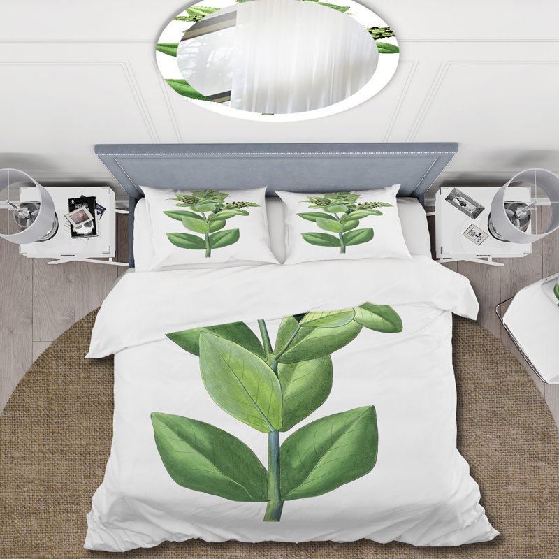 Vintage Green Leaves Plants VI - Ensemble de housse de couette traditionnel - Microfibre de polyester