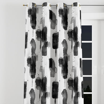 Rideaux obscurcissant Abstract Room - Rideau à œillets minimaliste moderne noir - 1 panneau
