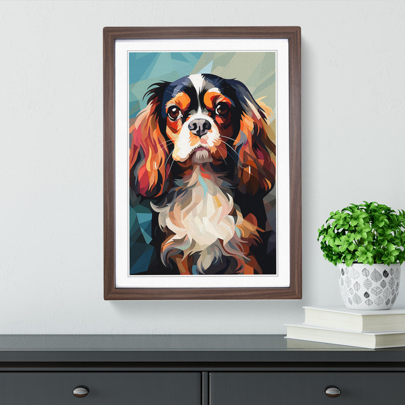 Cavalier King Charles Spaniel Cubism No.2 - Single Picture Frame Print on Wood, Walnut Framed, 64cm H x 46cm W x 2cm D