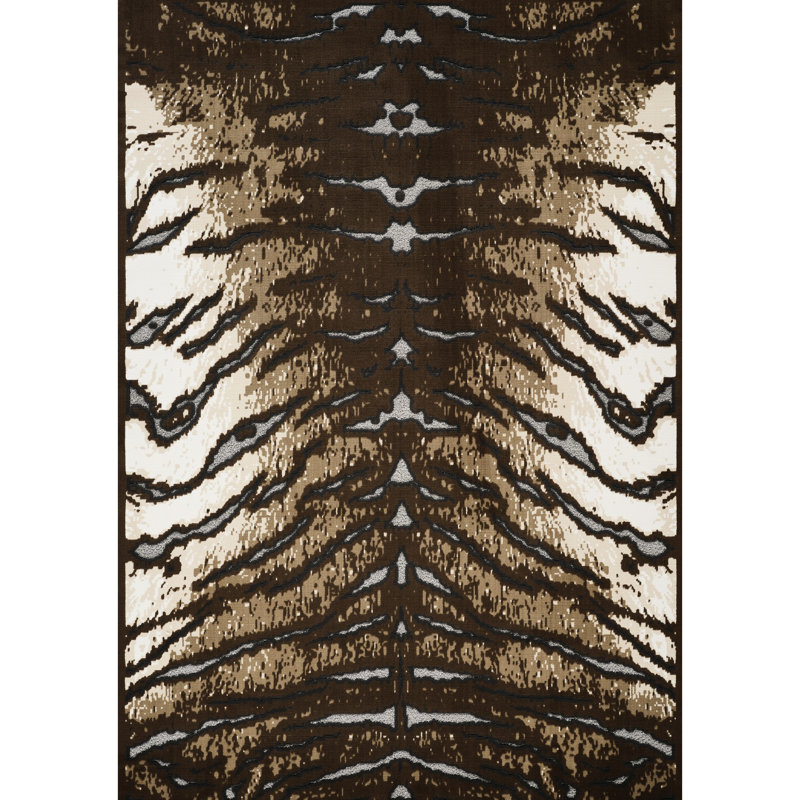 Tapis rectangulaire brun et fabriqué à la machine, 7 pi 10 po X 3 po, motif en cuir de vache, effet 3D, convient aux endroits très passants, tapis de style chalet de montagne avec style, teint