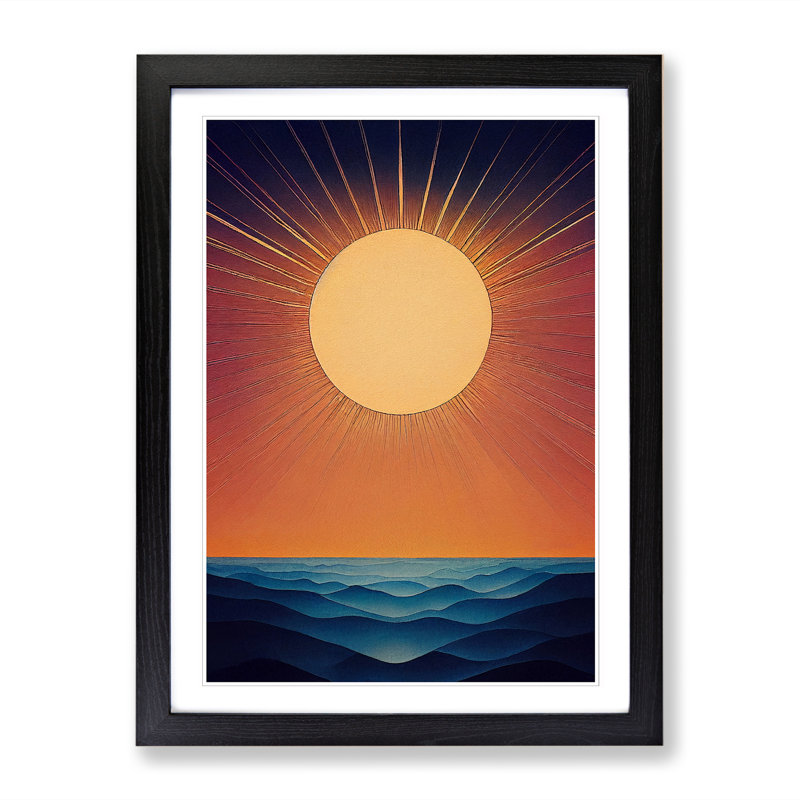 Sun In Watercolour - Picture Frame Print, Black, 64cm H x 25cm W x 2cm D
