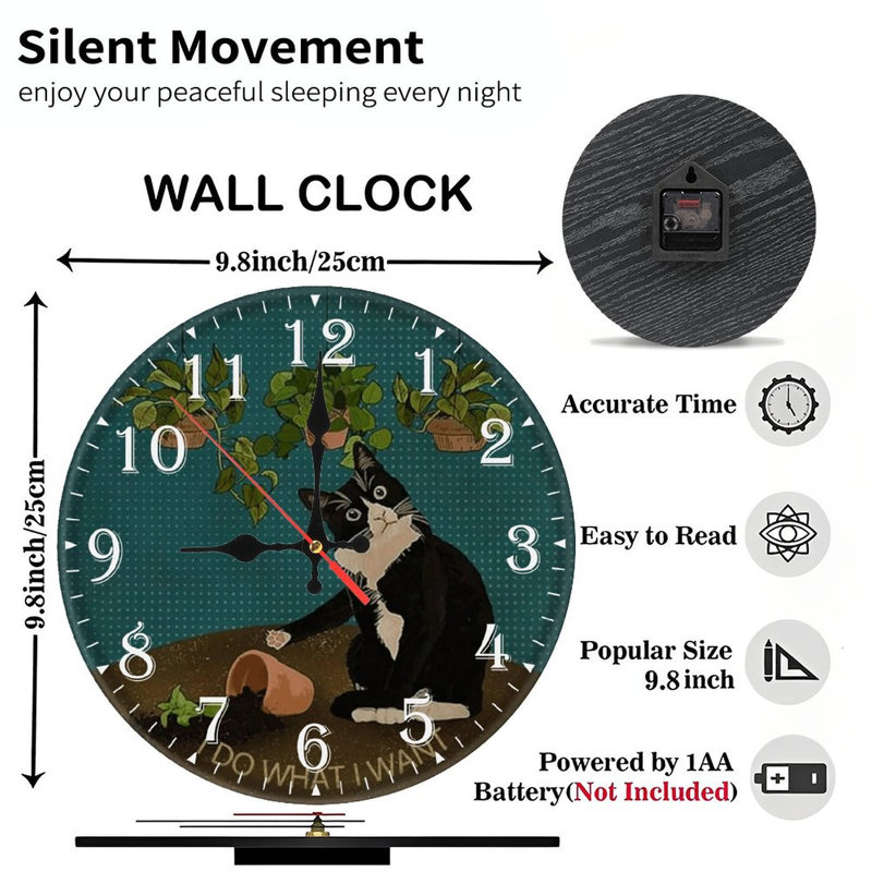 Horloge murale en bois 10 po, mouvement silencieux, à piles (piles AA non incluses), décor artistique, parfait pour les décorations