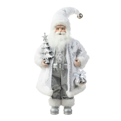 Figurine de père Noël 18 po en fausse fourrure avec visage en porcelaine