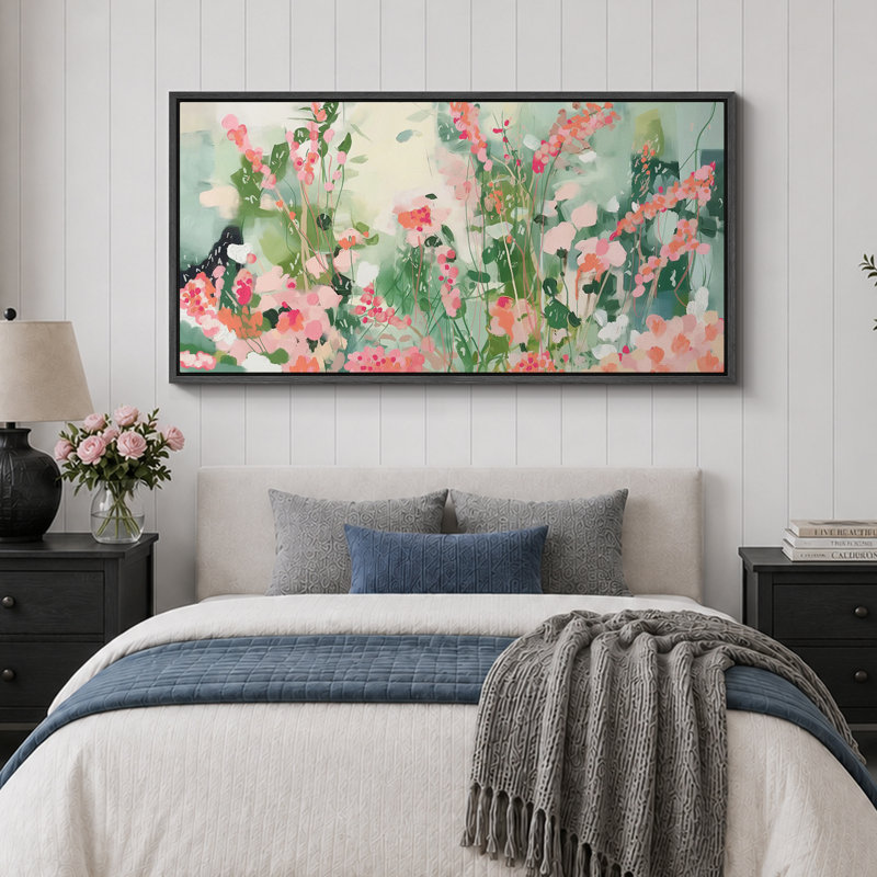 «Vibrant Wildflower Wildflower Whimsy Delicate Watercolor», reproduction sur toile encadrée, H 30 po x l 60 po