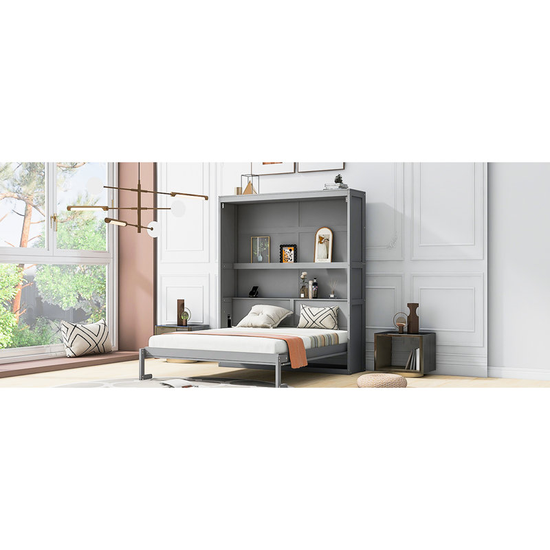 Grand lit escamotable mural avec tablettes