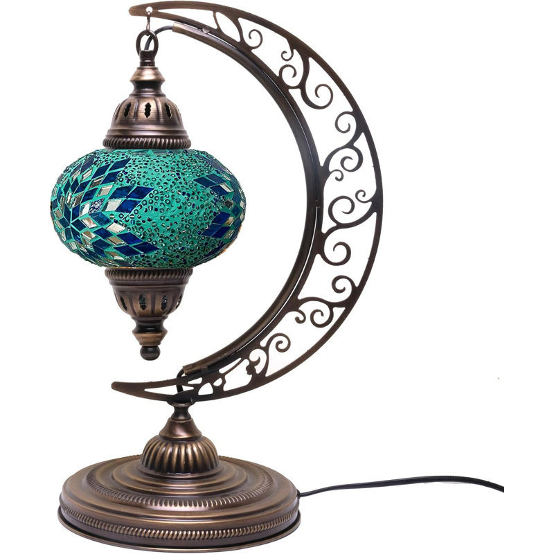 Turkish Mosaic Moon Lamp, Handcrafted Moroccan Table And Floor Lamp, Decorative Home Lighting With Stained Glass And Metal Accents, E12 Socket And On/Off Switch