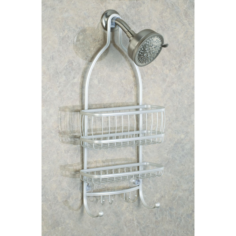Pearl White Metal Hanging Shower Caddy with Hooks