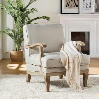 Fauteuil de ferme en polyester de 28 po avec pieds en bois massif Amilio