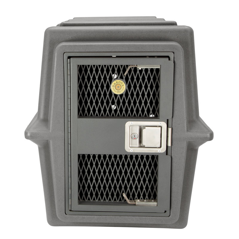 Small Gray Military-Grade Plastic Dog Crate with Stainless Steel Door
